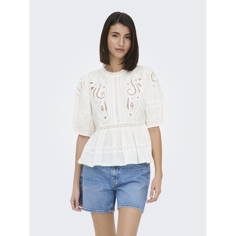 JDY Starry trekvartærmet blonde t-shirt - White