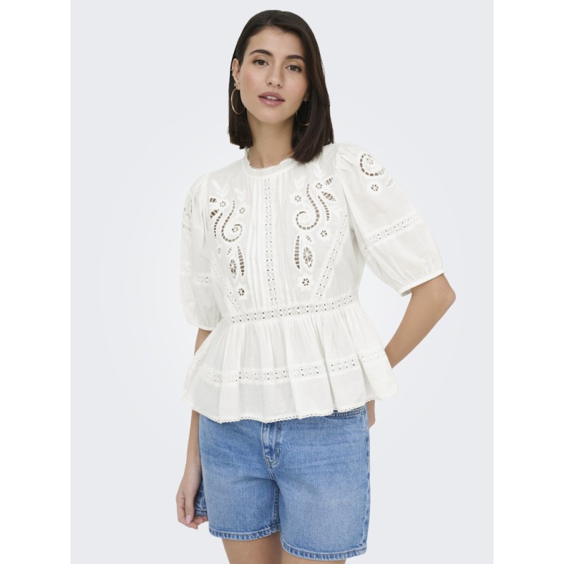 JDY Starry trekvartærmet blonde t-shirt - White