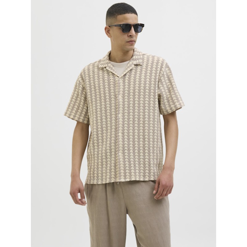 JACK & JONES Summer luke texture kortærmet resort skjorte - Mocha meringue