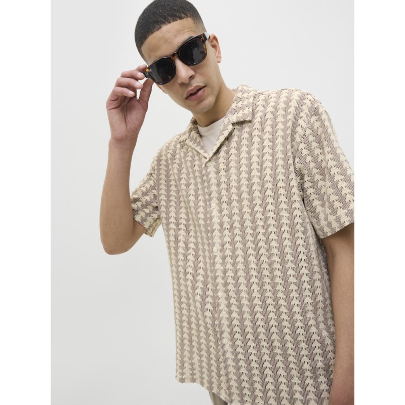 JACK & JONES Summer luke texture kortærmet resort skjorte - Mocha meringue