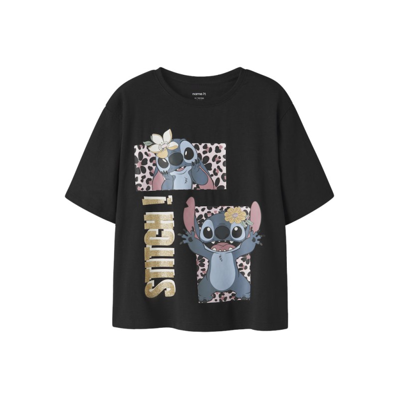 NAME IT KIDS Jyna stitch kortærmet t-shirt - Black