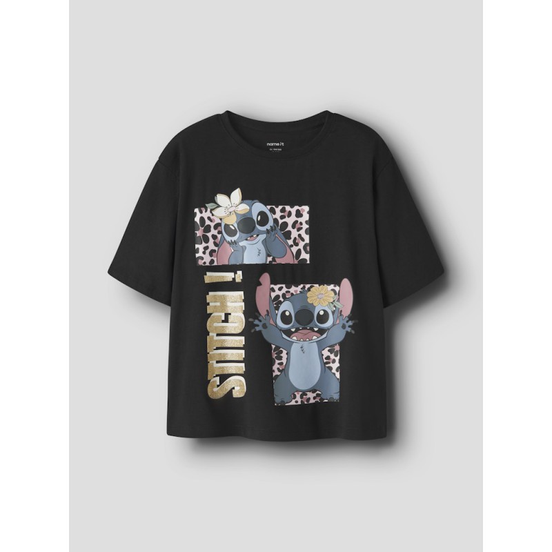 NAME IT KIDS Jyna stitch kortærmet t-shirt - Black