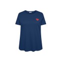 ONLY CARMAKOMA Anita kortærmet t-shirt - Navy Peony SOLID. Detail Emb. heart Poinsettia