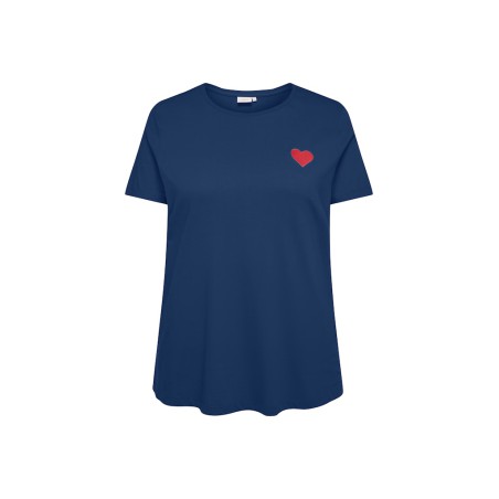 ONLY CARMAKOMA Anita kortærmet t-shirt - Navy Peony SOLID. Detail Emb. heart Poinsettia
