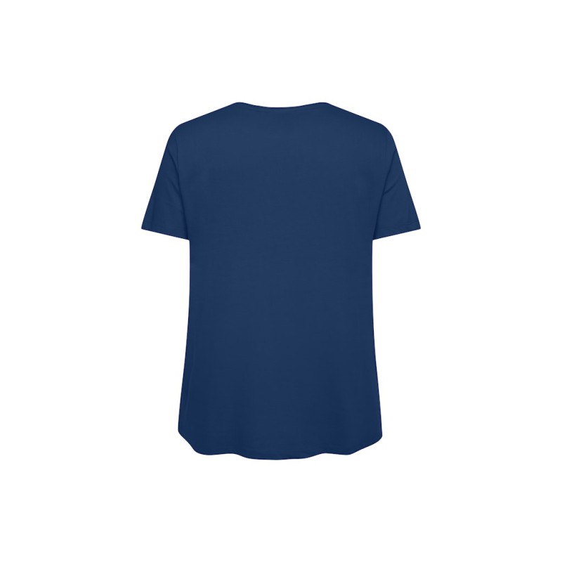 ONLY CARMAKOMA Anita kortærmet t-shirt - Navy Peony SOLID. Detail Emb. heart Poinsettia