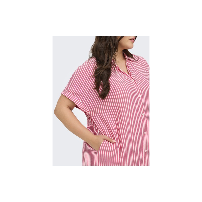 ONLY Carmakoma Penna S/S Midi Skjortekjole - Raspberry Cloud dancer