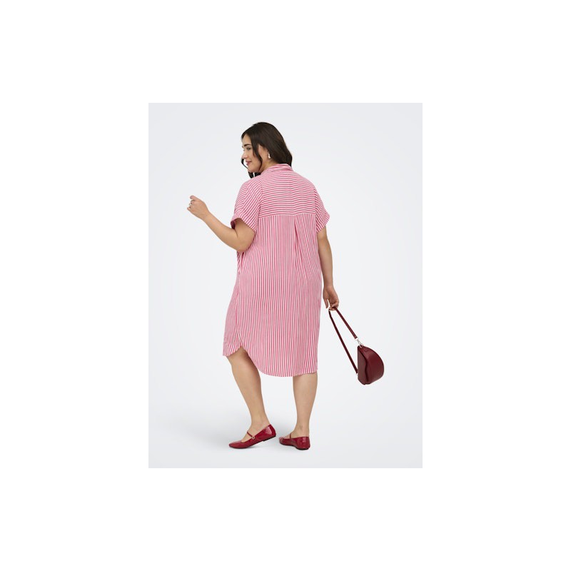 ONLY Carmakoma Penna S/S Midi Skjortekjole - Raspberry Cloud dancer