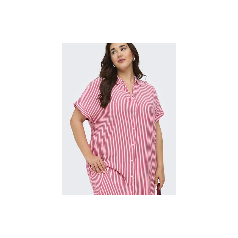 ONLY Carmakoma Penna S/S Midi Skjortekjole - Raspberry Cloud dancer