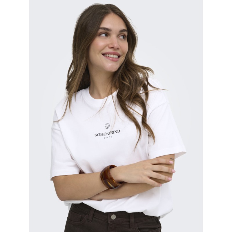 ONLY Vivvi kortærmet lovely t-shirt - Bright White Espresso festival boho