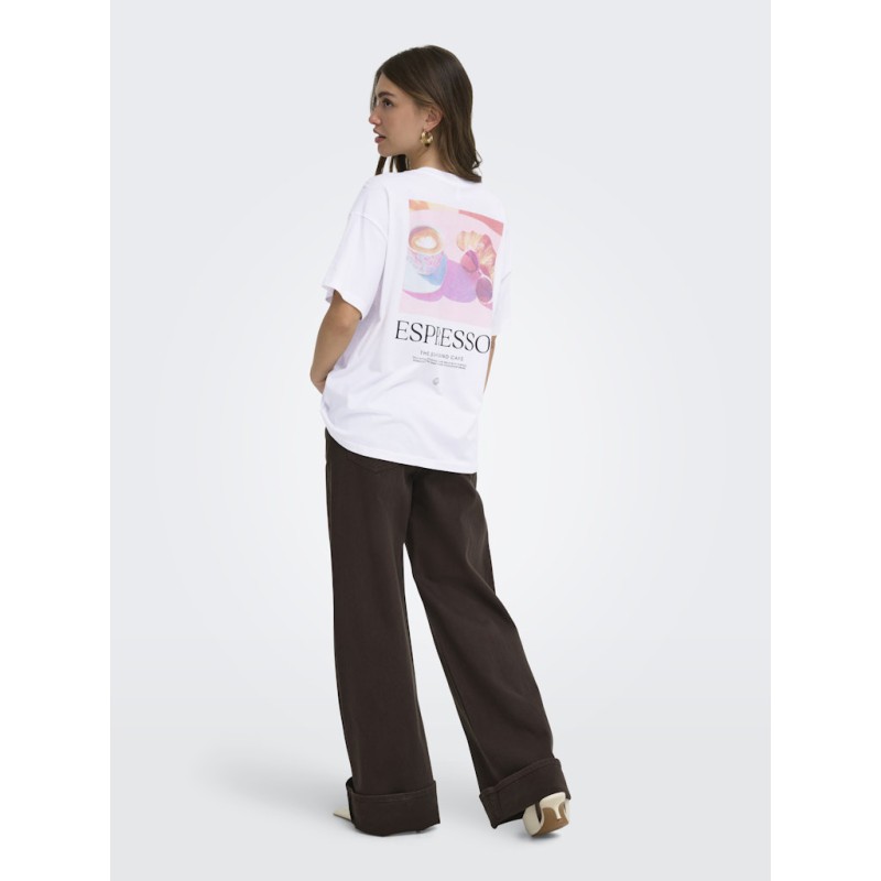 ONLY Vivvi kortærmet lovely t-shirt - Bright White Espresso festival boho