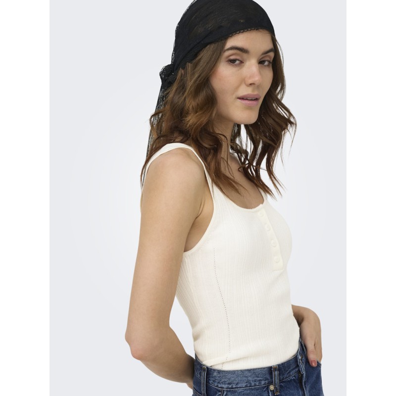 ONLY Bree kortærmet firkantet strik tanktop - Cloud Dancer