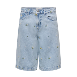 ONLY Dorsi-Cassie broderi lange denim shorts - Light Blue Denim