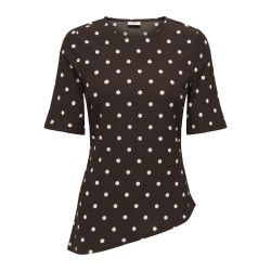 JDY Debbie kortærmet asymetrisk top - Coffee Bean Sandshell Dot