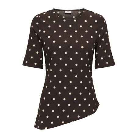 JDY Debbie kortærmet asymetrisk top - Coffee Bean Sandshell Dot