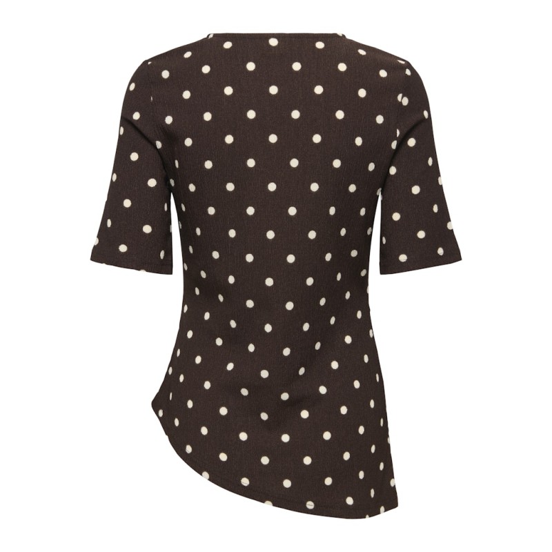 JDY Debbie kortærmet asymetrisk top - Coffee Bean Sandshell Dot