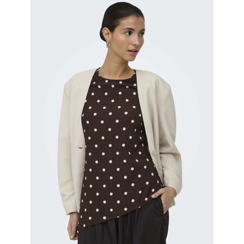 JDY Debbie kortærmet asymetrisk top - Coffee Bean Sandshell Dot