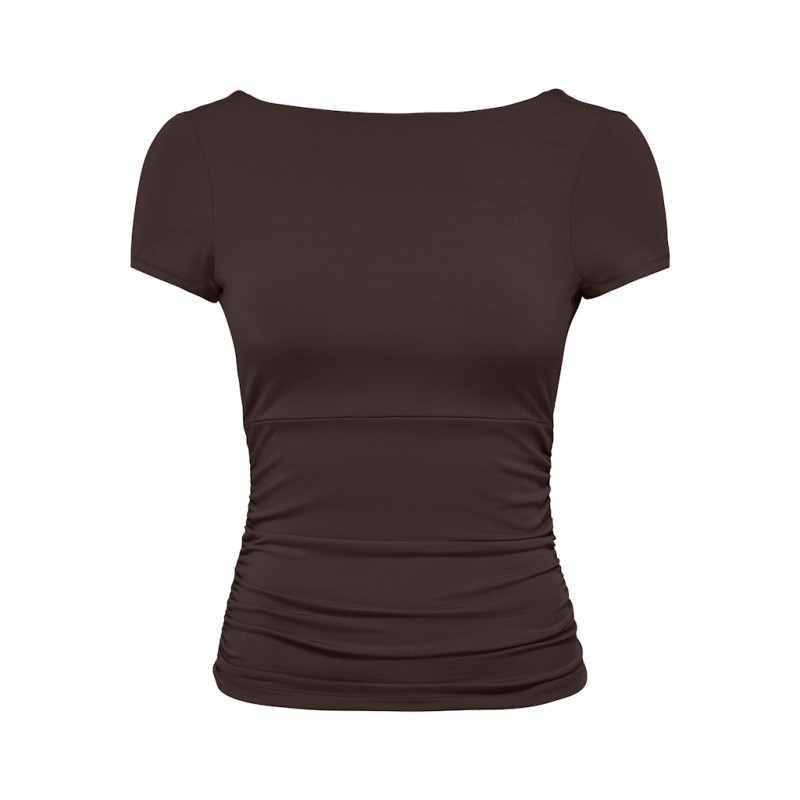 ONLY Evelyn kortærmet boatneck top - Coffee Bean