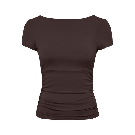 ONLY Evelyn kortærmet boatneck top - Coffee Bean