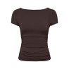ONLY Evelyn kortærmet boatneck top - Coffee Bean