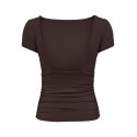 ONLY Evelyn kortærmet boatneck top - Coffee Bean