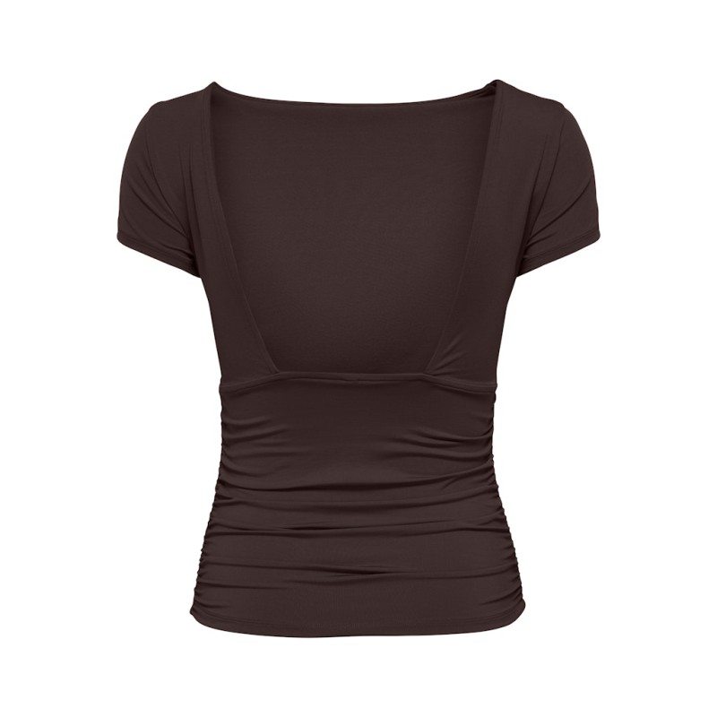 ONLY Evelyn kortærmet boatneck top - Coffee Bean