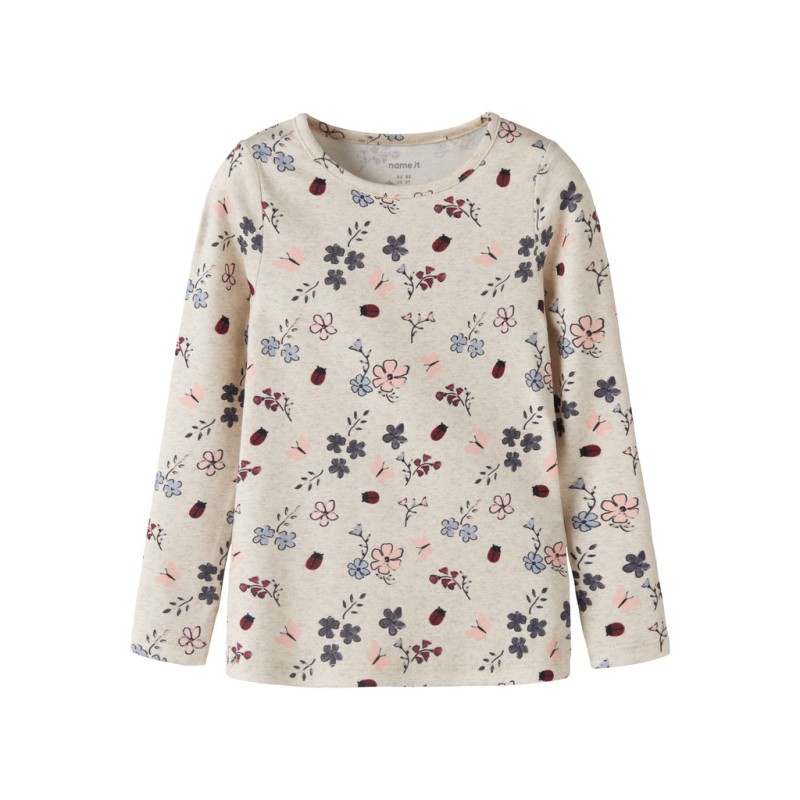 NAME IT Mini Kamelia langærmet x-slim bluse - Peyote Melange