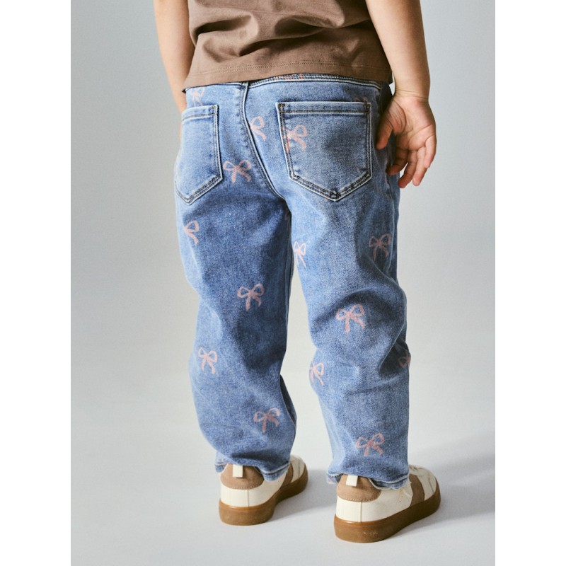 NAME IT Mini Bella mom shaped jeans - Medium Blue Denim / Bow