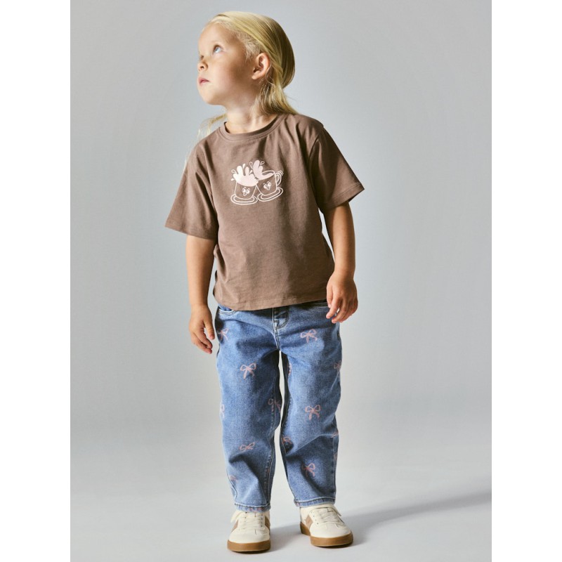 NAME IT Mini Bella mom shaped jeans - Medium Blue Denim / Bow
