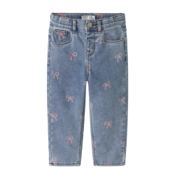 NAME IT Mini Bella mom shaped jeans - Medium Blue Denim / Bow