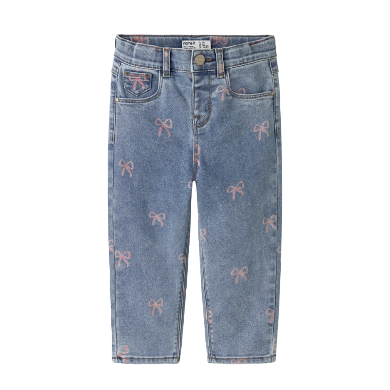 NAME IT Mini Bella mom shaped jeans - Medium Blue Denim / Bow