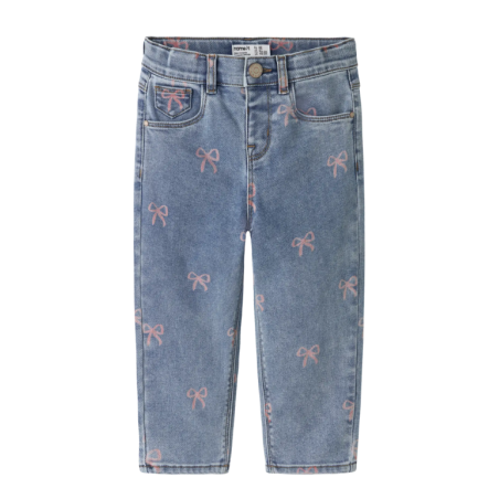 NAME IT Mini Bella mom shaped jeans - Medium Blue Denim / Bow