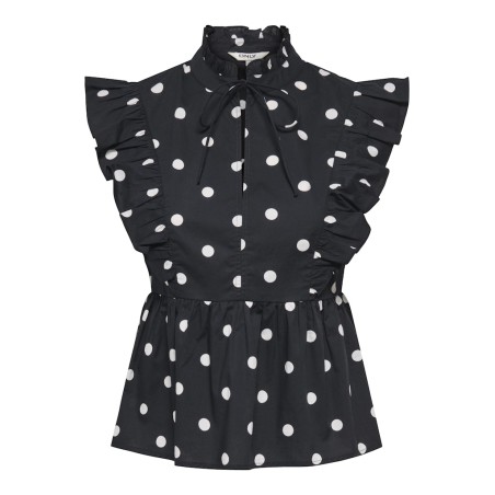 ONLY Kai peplum flæse top - Black / White Dots