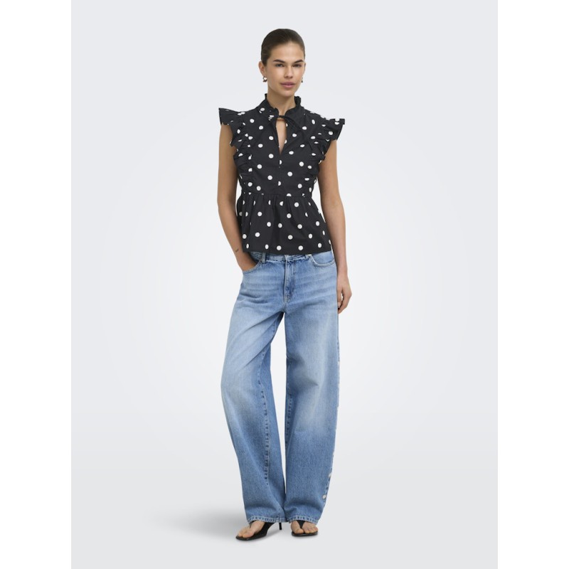 ONLY Kai peplum flæse top - Black / White Dots
