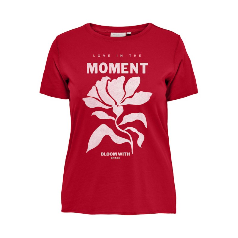 ONLY CARMAKOMA Night kortærmet t-shirt - Barbados Cherry Moment W. White Bloom