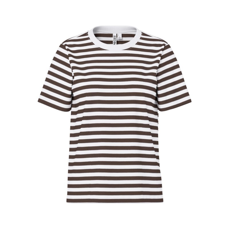 PIECES Ria kortærmet stribet t-shirt  - Hot Fudge