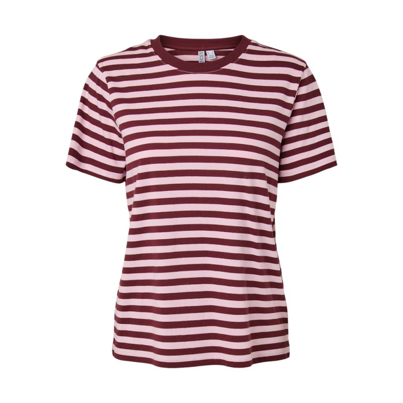 PIECES Ria kortærmet multicolor stribet t-shirt - Tawny Port / ROSEATE SPOONBILL