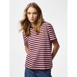 PIECES Ria kortærmet multicolor stribet t-shirt - Tawny Port / ROSEATE SPOONBILL