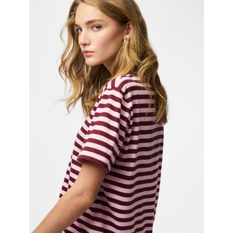 PIECES Ria kortærmet multicolor stribet t-shirt - Tawny Port / ROSEATE SPOONBILL