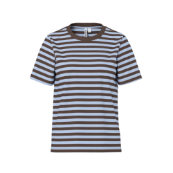 PIECES Ria kortærmet multicolor stribet t-shirt - Hot Fudge / CASHMERE BLUE