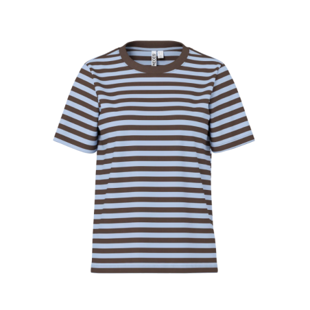 PIECES Ria kortærmet multicolor stribet t-shirt - Hot Fudge / CASHMERE BLUE