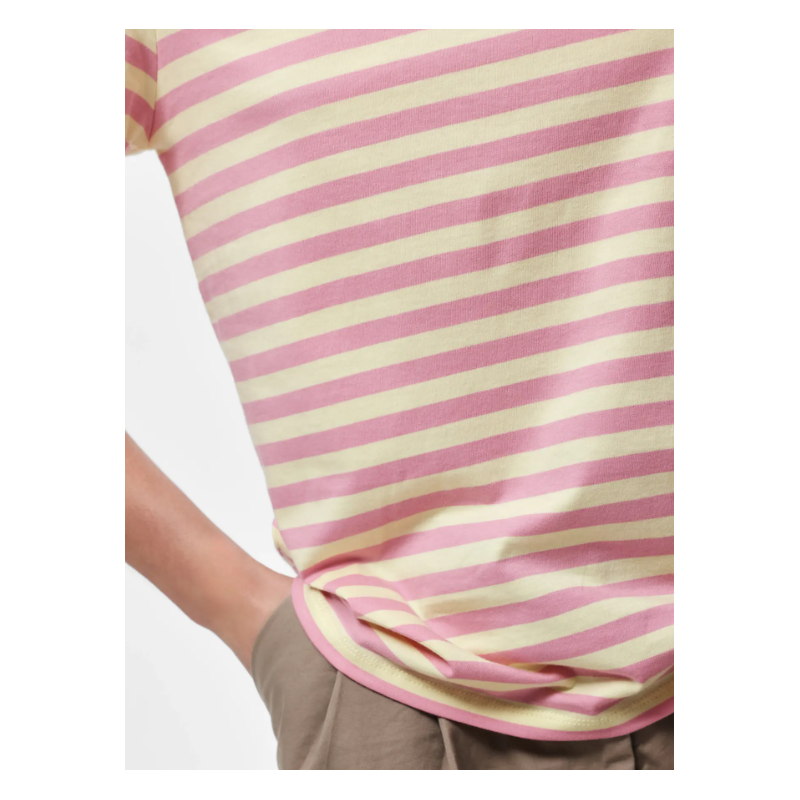 PIECES Ria kortærmet multicolor stribet t-shirt - French Vanilla / Sea Pink