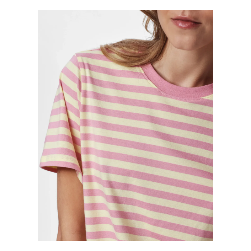 PIECES Ria kortærmet multicolor stribet t-shirt - French Vanilla / Sea Pink
