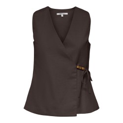 ONLY Baia ærmeløs hør wrap vest - Coffee Bean