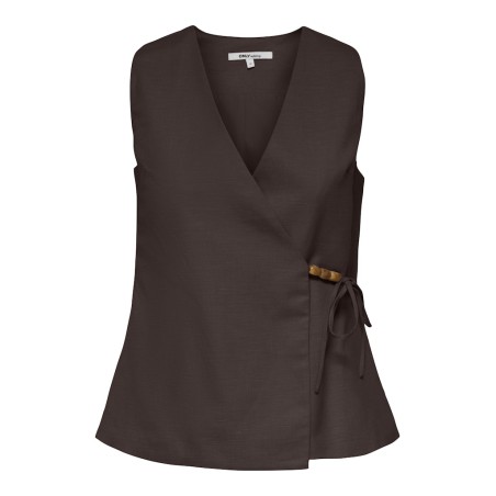 ONLY Baia ærmeløs hør wrap vest - Coffee Bean