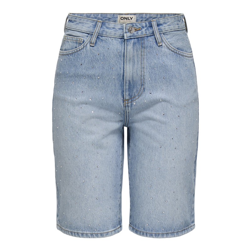 ONLY Sonny wide rhinst denim shorts - Medium Blue Denim