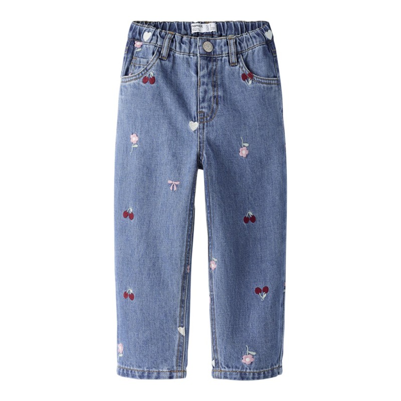 NAME IT Mini Bella barrel broderi jeans - Medium Blue Denim