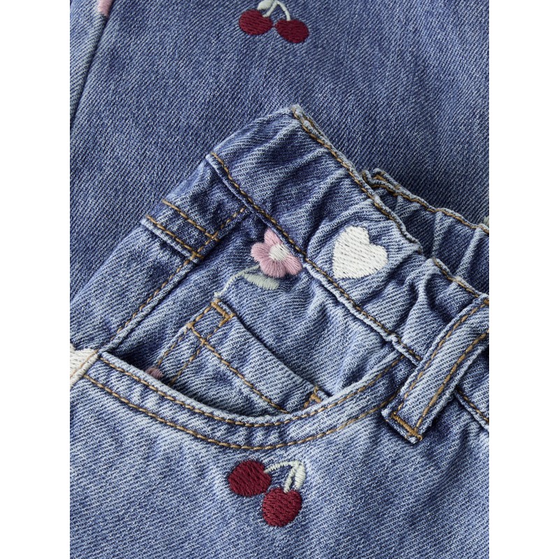 NAME IT Mini Bella barrel broderi jeans - Medium Blue Denim