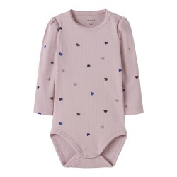 NAME IT BABY Nutti længærmet bodystocking - Burnished Lilac HEARTS