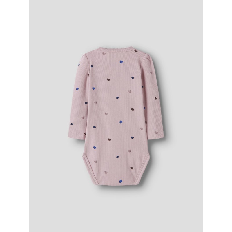 NAME IT BABY Nutti længærmet bodystocking - Burnished Lilac HEARTS