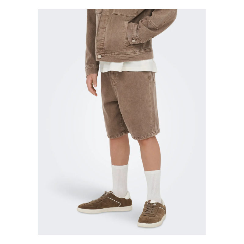 ONLY & SONS JUNIOR fade loose denim shorts - Brown Denim